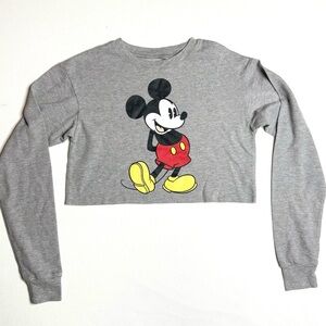 Disney Mickey Mouse Heather Gray Waffle Knit Long Sleeve Shirt Size Small